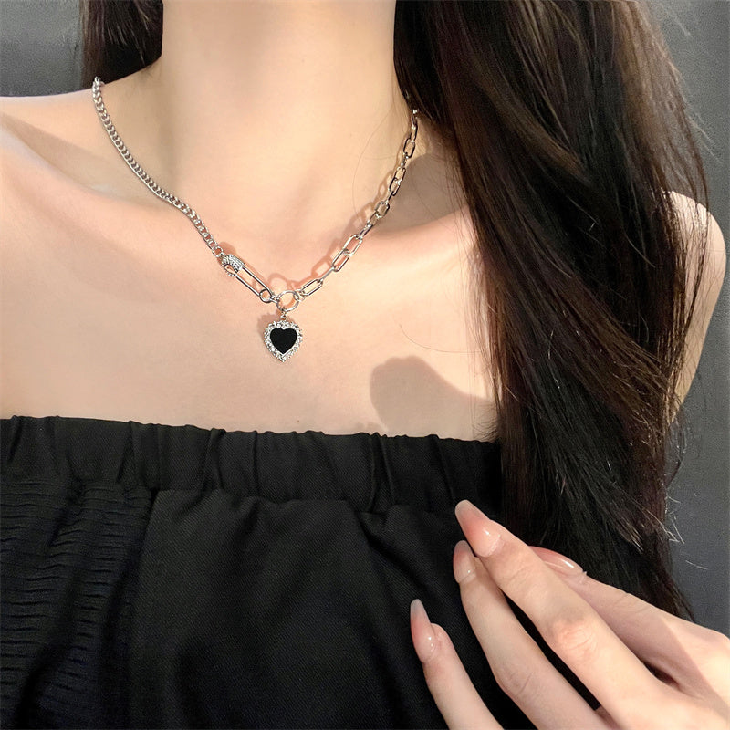 Starry Black Diamond Heart Necklace