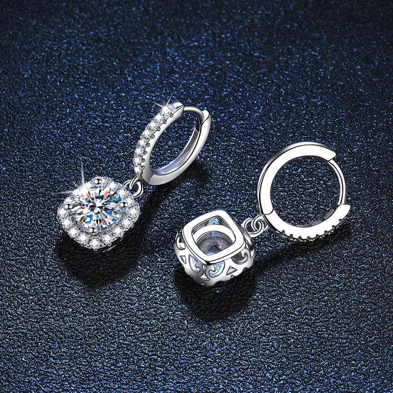 Square Halo Moissanite Drop Earrings