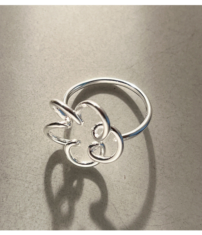 Line Skeleton Flower Adjustable Ring