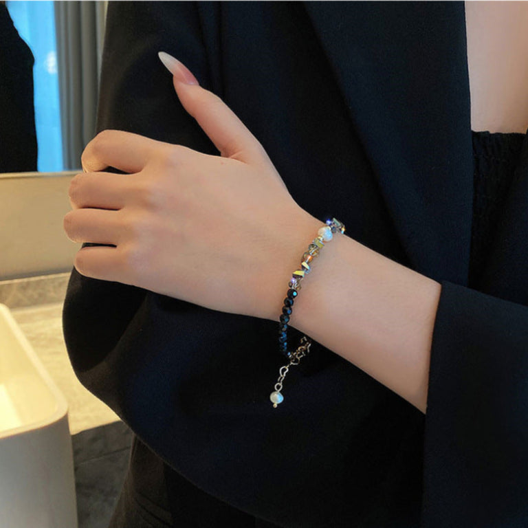 Black Crystal Natural Pearl Bracelet And Necklace Set