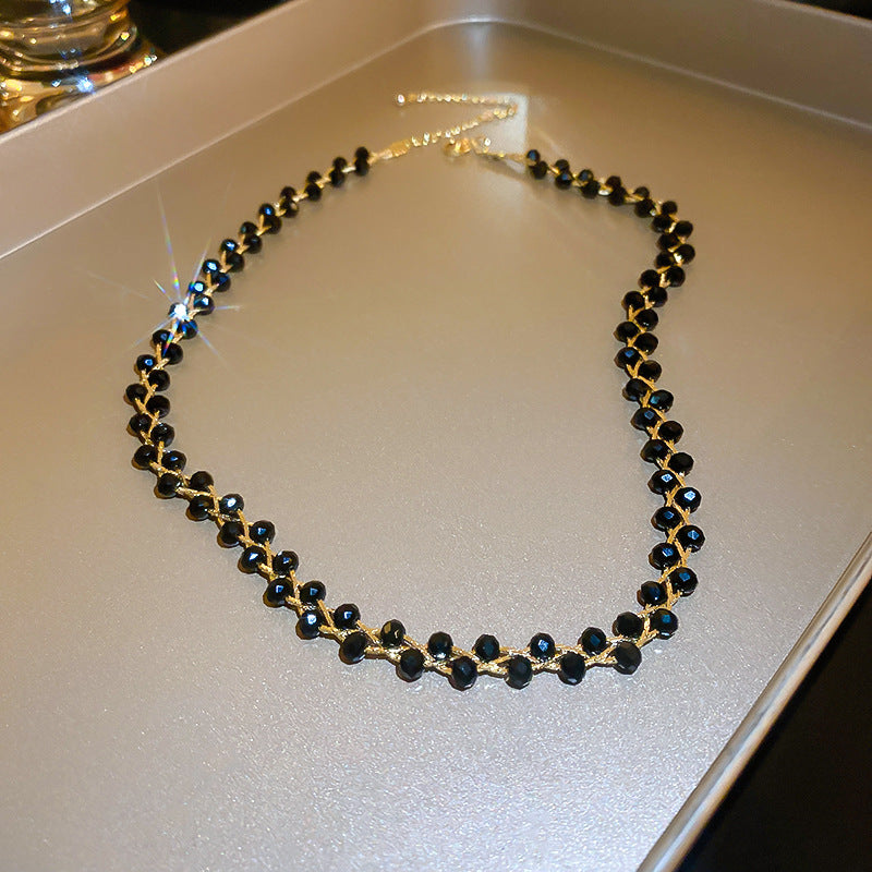 Crystal Pearl Twisted Double Layers Necklace