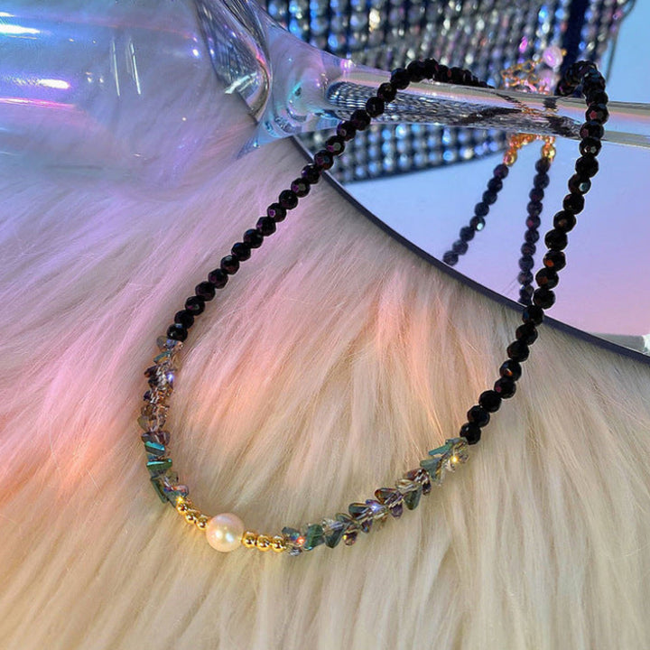 Black Crystal Natural Pearl Bracelet And Necklace Set