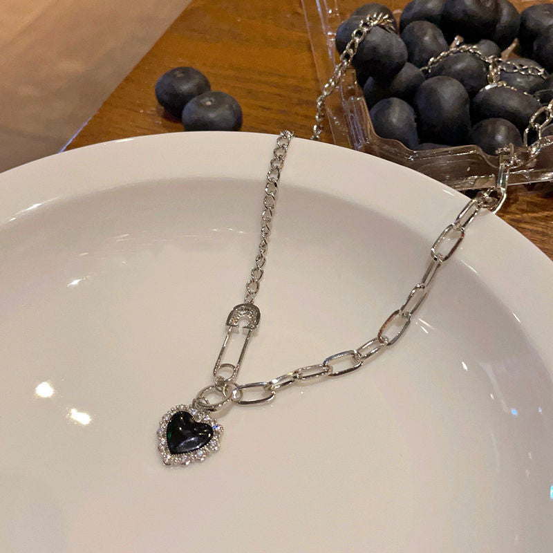 Starry Black Diamond Heart Necklace