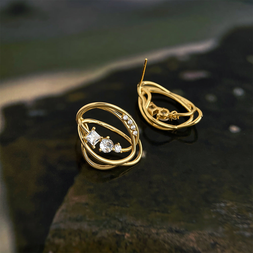 Geometric Crystal Hollow Stud Earrings