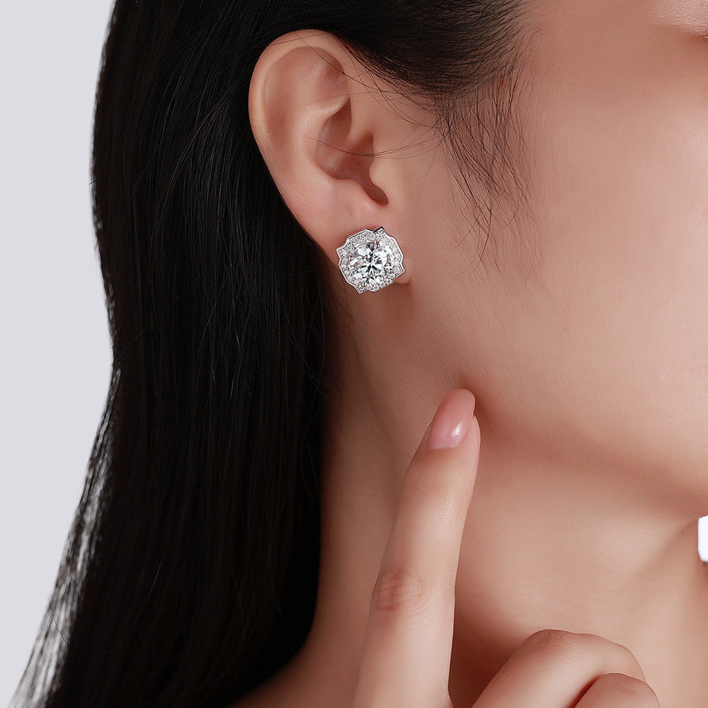 Petal-Edge Halo Moissanite Stud Earrings