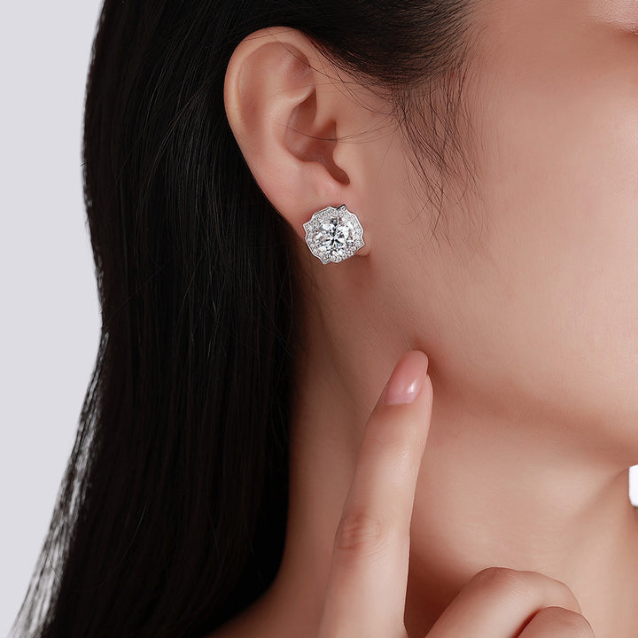 Petal-Edge Halo Moissanite Stud Earrings