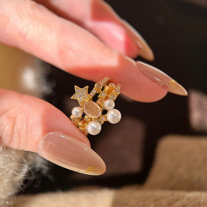S925 Sterling Silver Star Pearl Ring