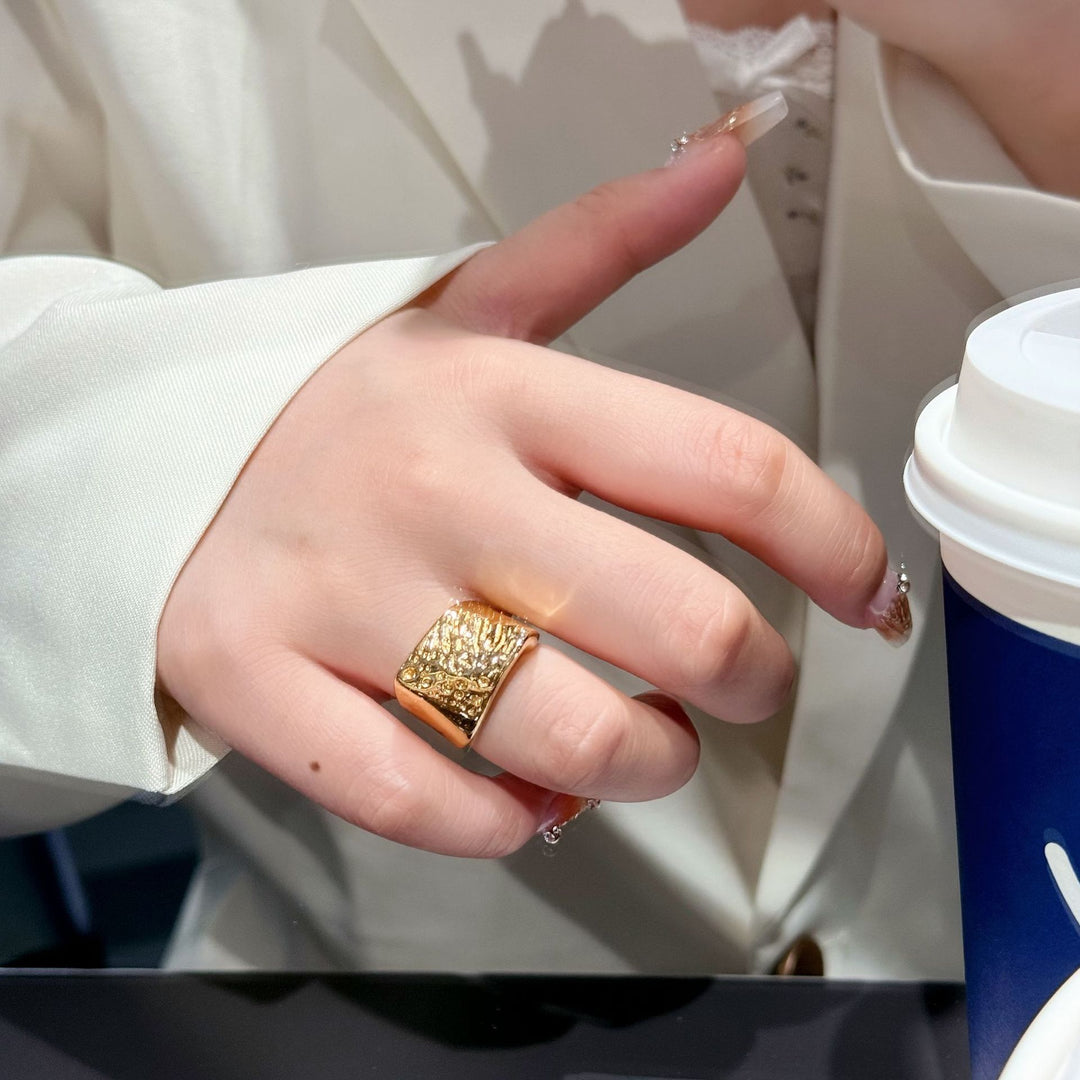 Geometric Square Textured Adjustable Ring