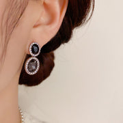 Black Crystal Oval Earrings