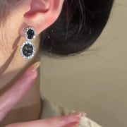 Black Crystal Oval Earrings