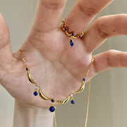 Blue Teardrop Tassel Necklace and Ring Set