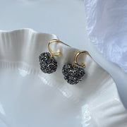 Black Full Diamond Heart Earrings