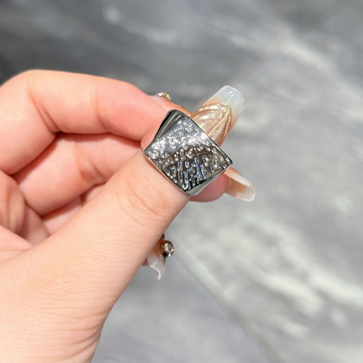 Geometric Square Textured Adjustable Ring
