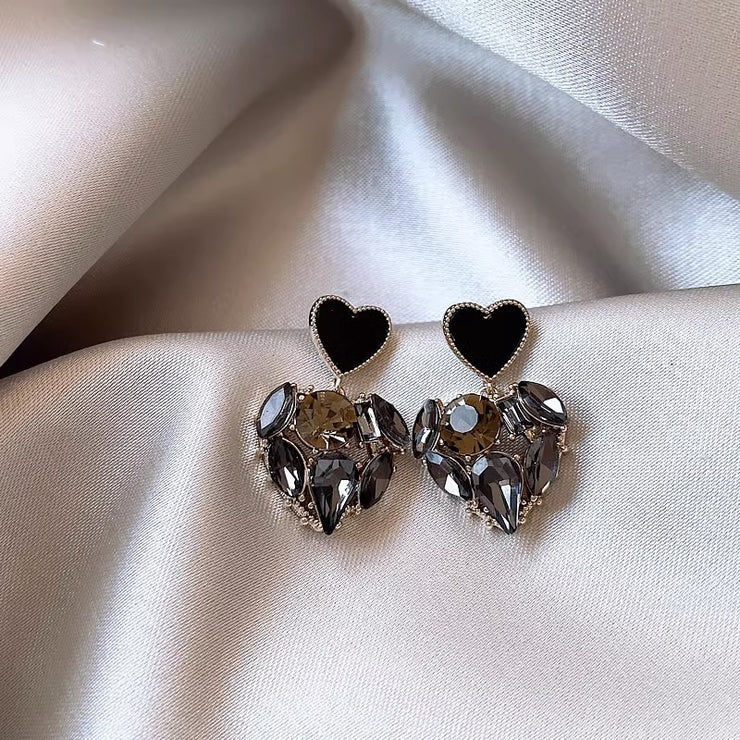 Black Double Heart Earrings