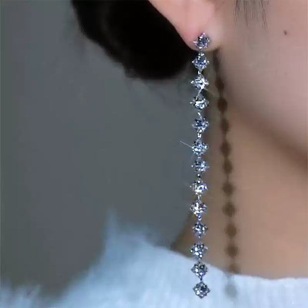 Zirconia Long Tassel Earrings