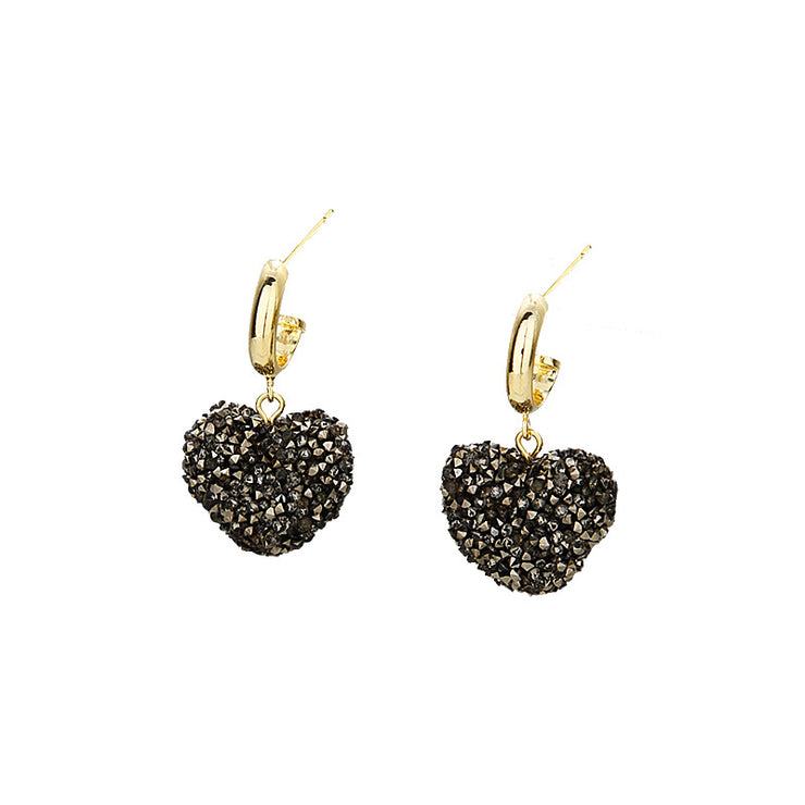 Black Full Diamond Heart Earrings