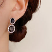 Black Crystal Oval Earrings