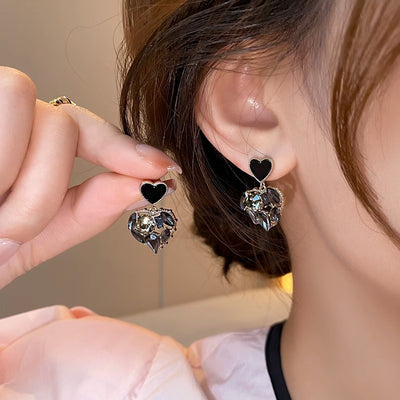 Black Double Heart Earrings