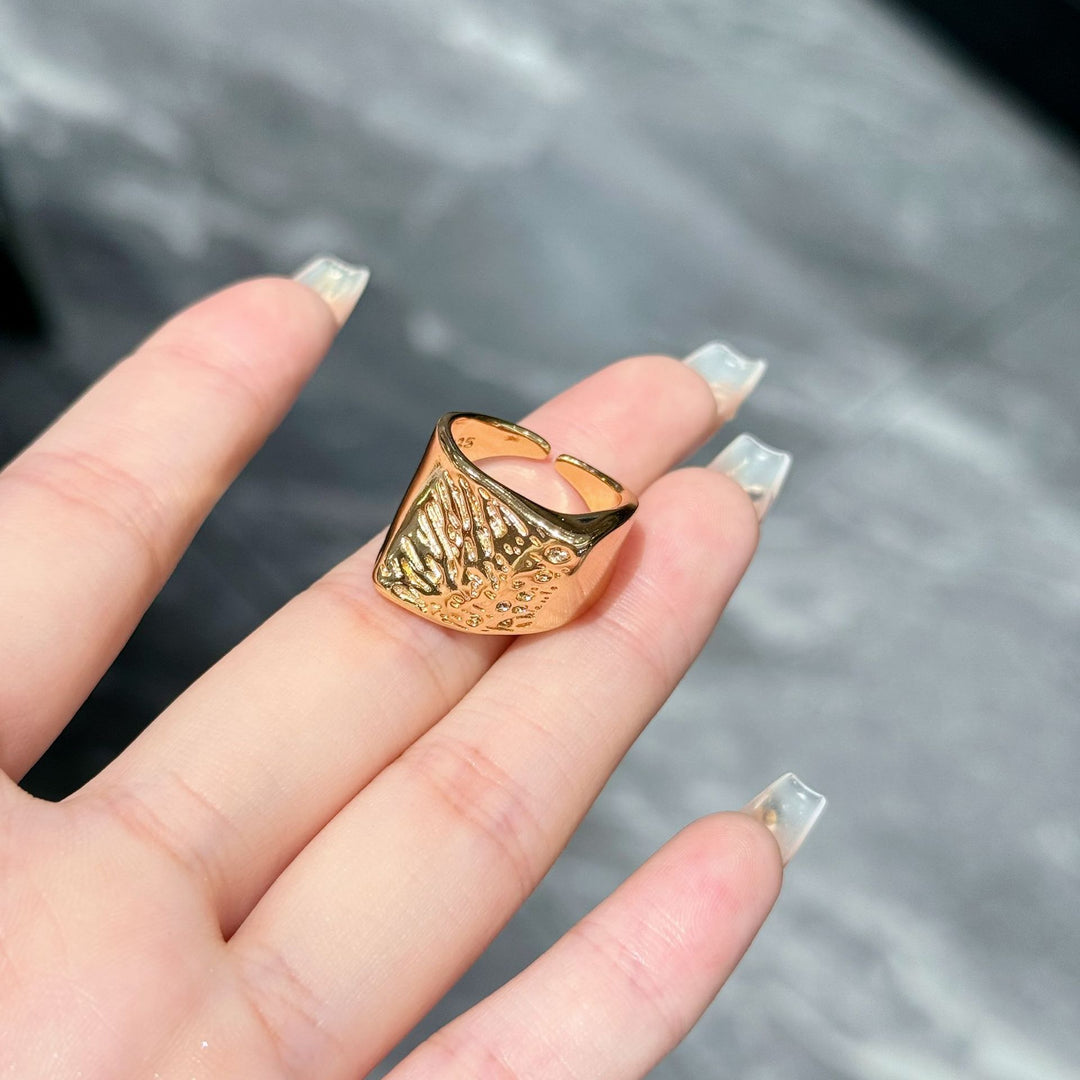 Geometric Square Textured Adjustable Ring