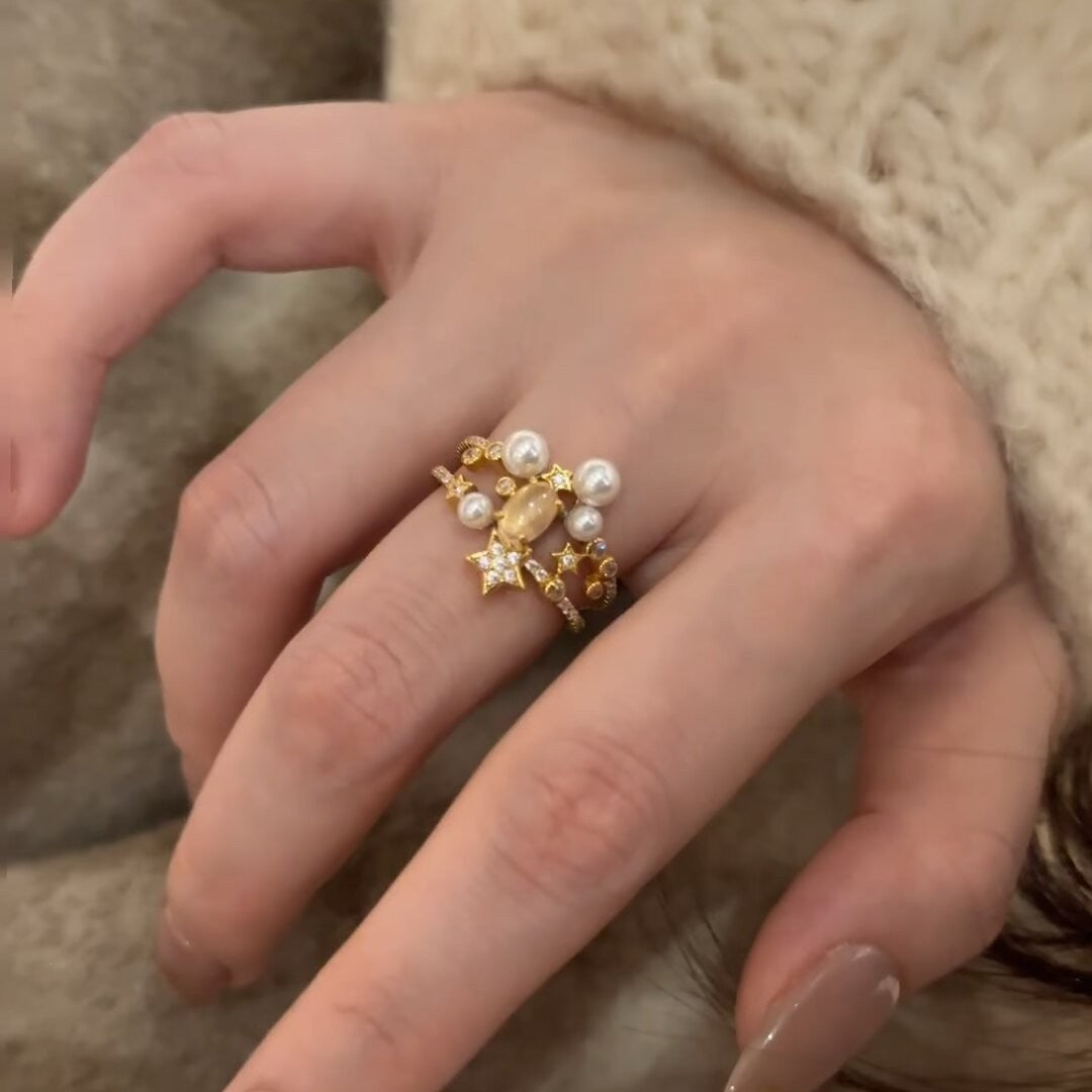 S925 Sterling Silver Star Pearl Ring