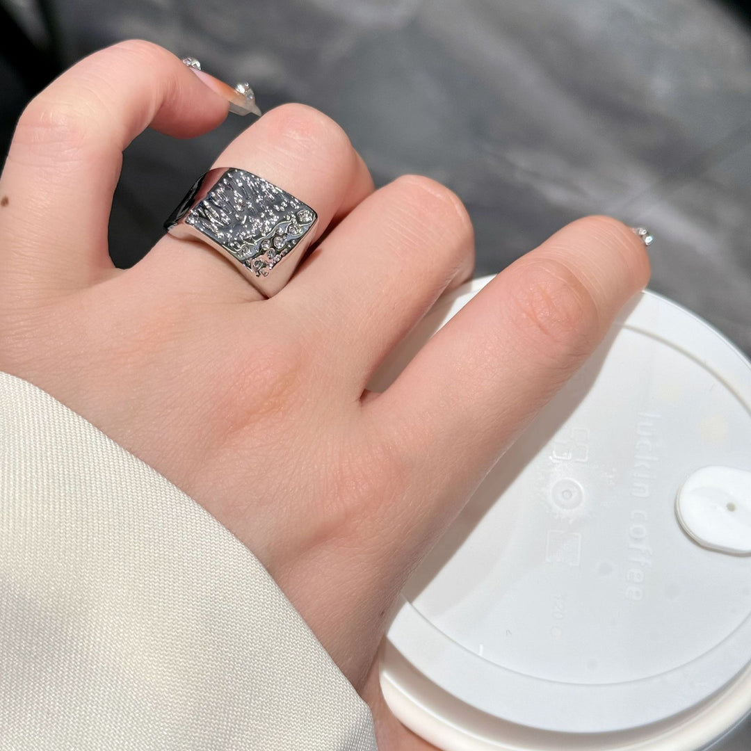 Geometric Square Textured Adjustable Ring