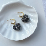 Black Full Diamond Heart Earrings