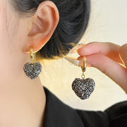 Black Full Diamond Heart Earrings