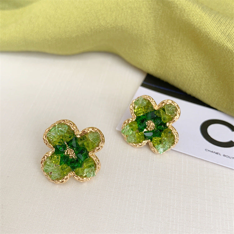 Gradient Crystal Green Flower Earrings