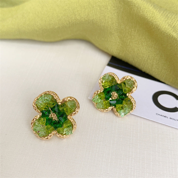 Gradient Crystal Green Flower Earrings