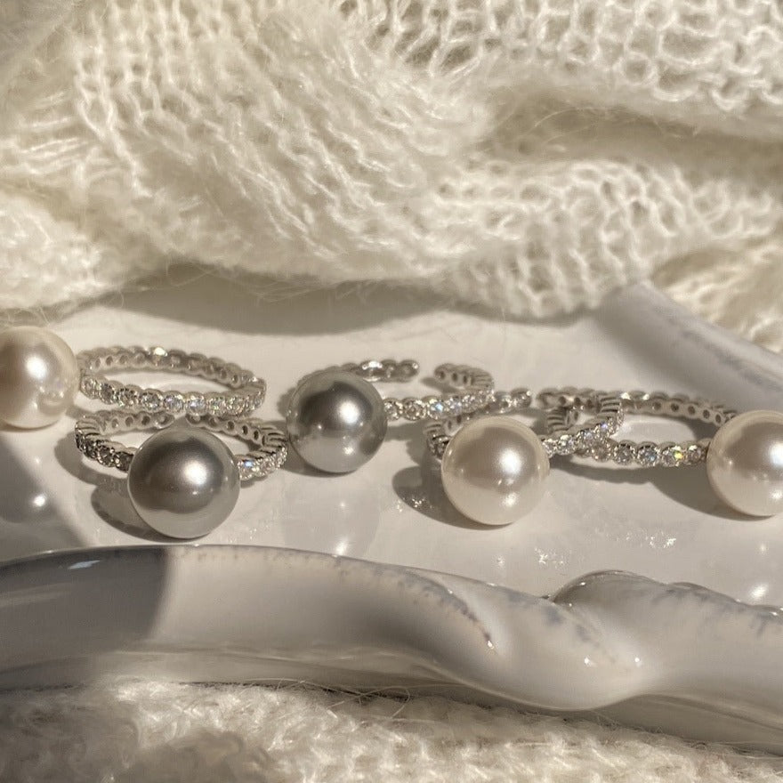 Sterling Silver Simple Zirconia Pearl Ring