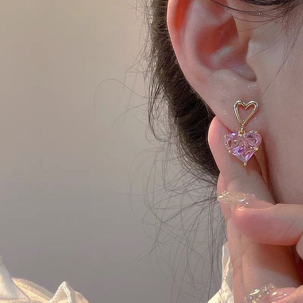 Double Layered Pink Heart Earrings