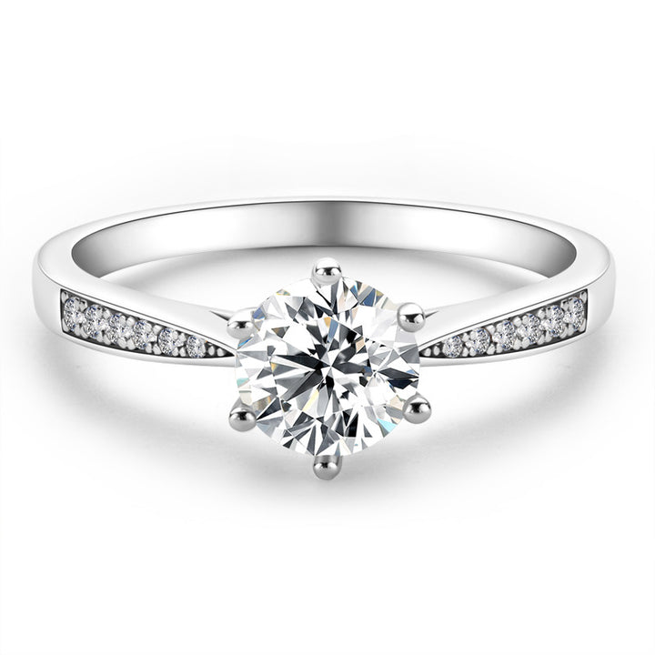 Aurora Six-Prong Moissanite Solitaire Ring with Pavé Shoulders