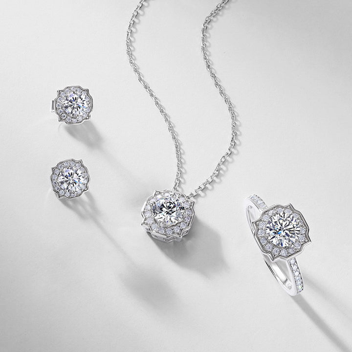 Petal-Edge Halo Moissanite Stud Earrings