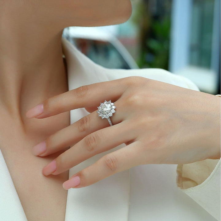 Blooming Daisy Moissanite Flower Halo Ring