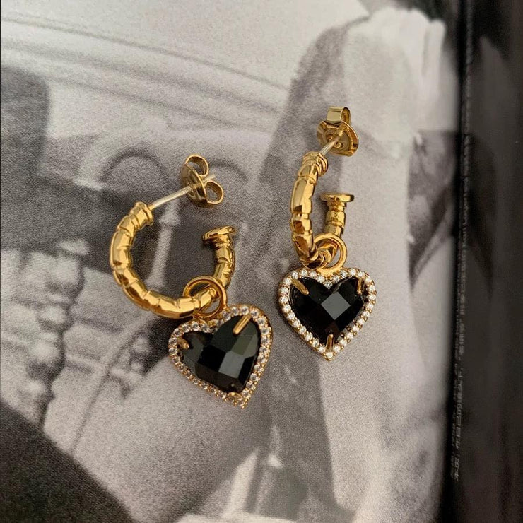 Black Zirconia Love Metal Earrings