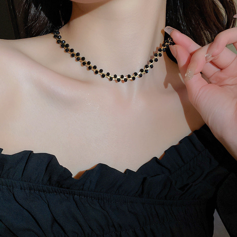 Crystal Pearl Twisted Double Layers Necklace