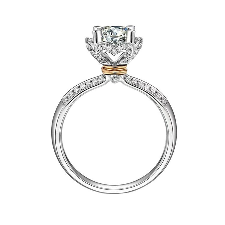 Lotus Crown Floral Halo Moissanite Engagement Ring