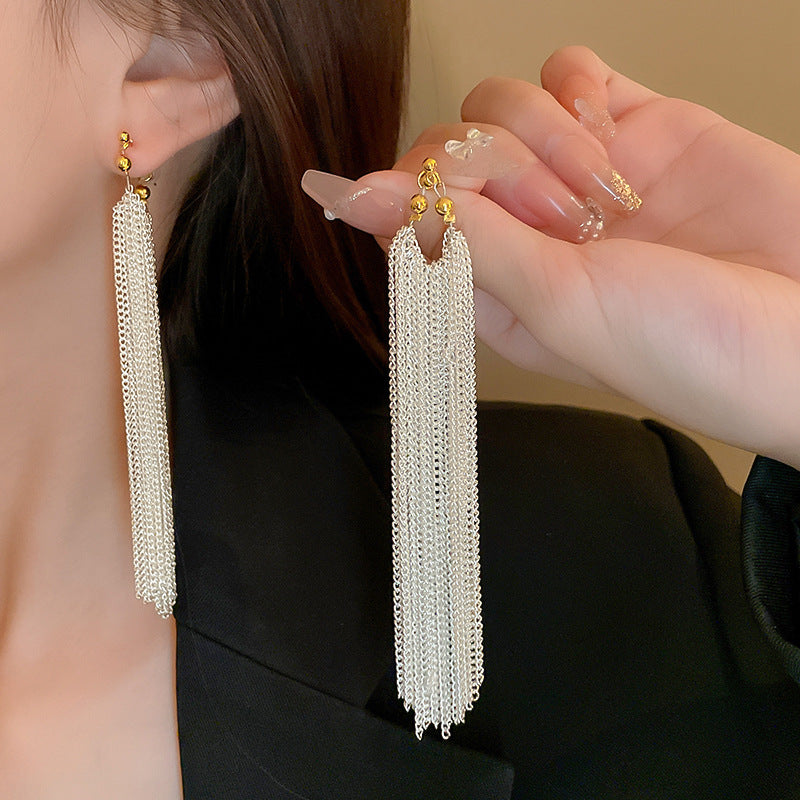 Sparkling Galaxy Waterfall Long Tassel Earrings