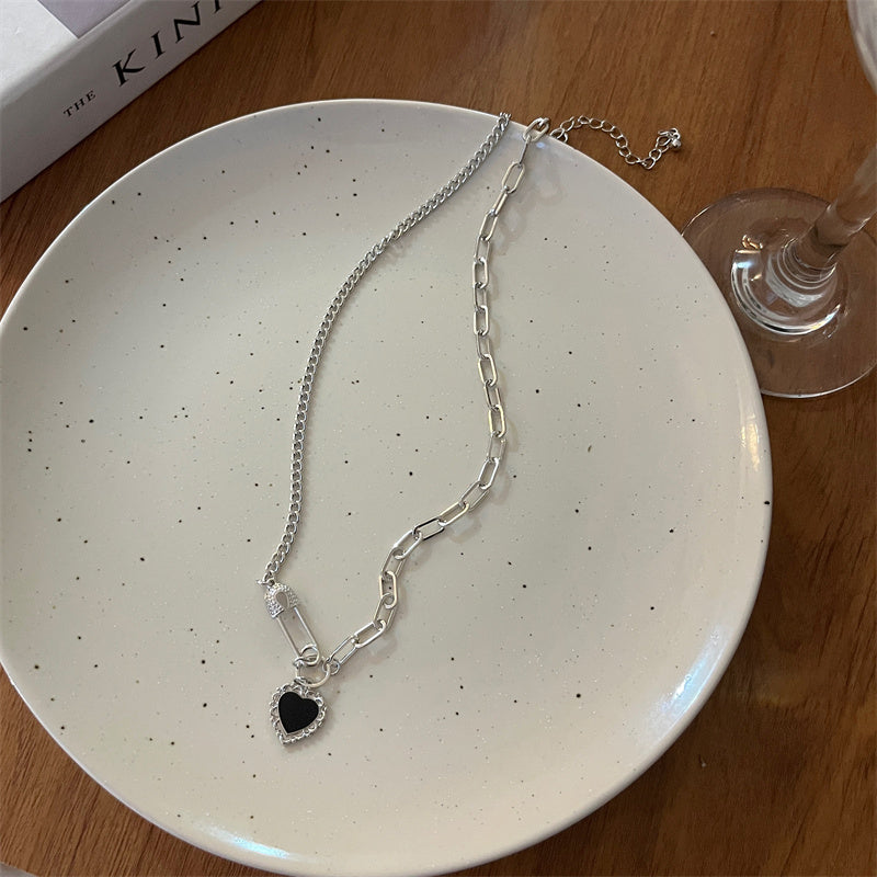Starry Black Diamond Heart Necklace