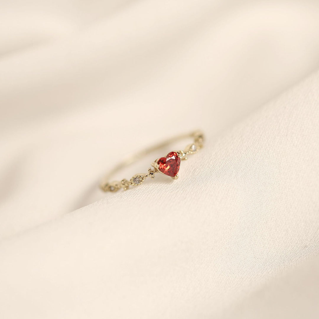 Red Heart Zircon Ring — Romantic Statement Band | S925 Sterling Silver