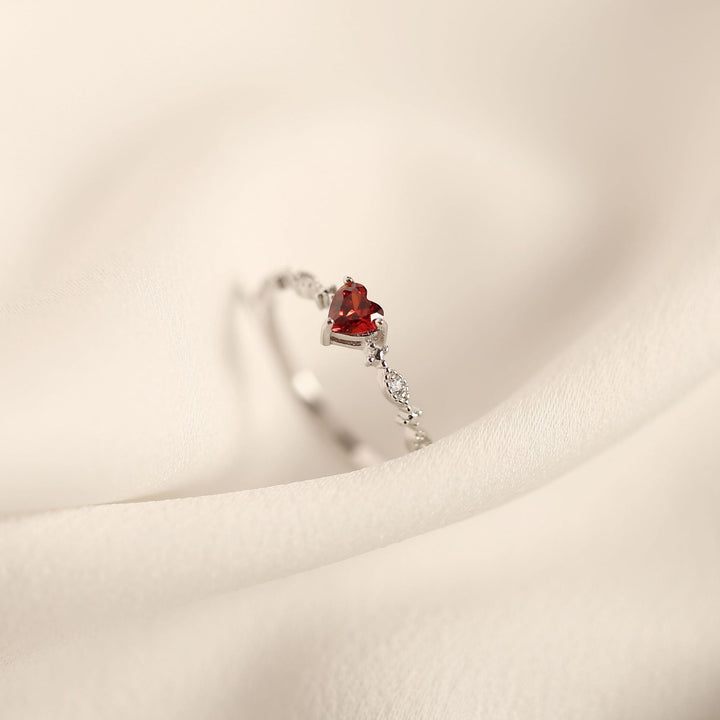 Red Heart Zircon Ring — Romantic Statement Band | S925 Sterling Silver