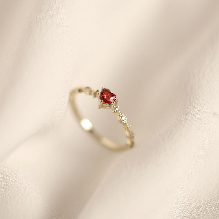 Red Heart Zircon Ring — Romantic Statement Band | S925 Sterling Silver