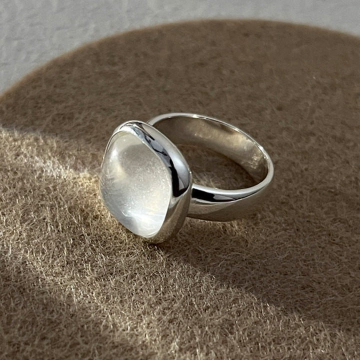 S925 Sterling Silver Square White Crystal Ring