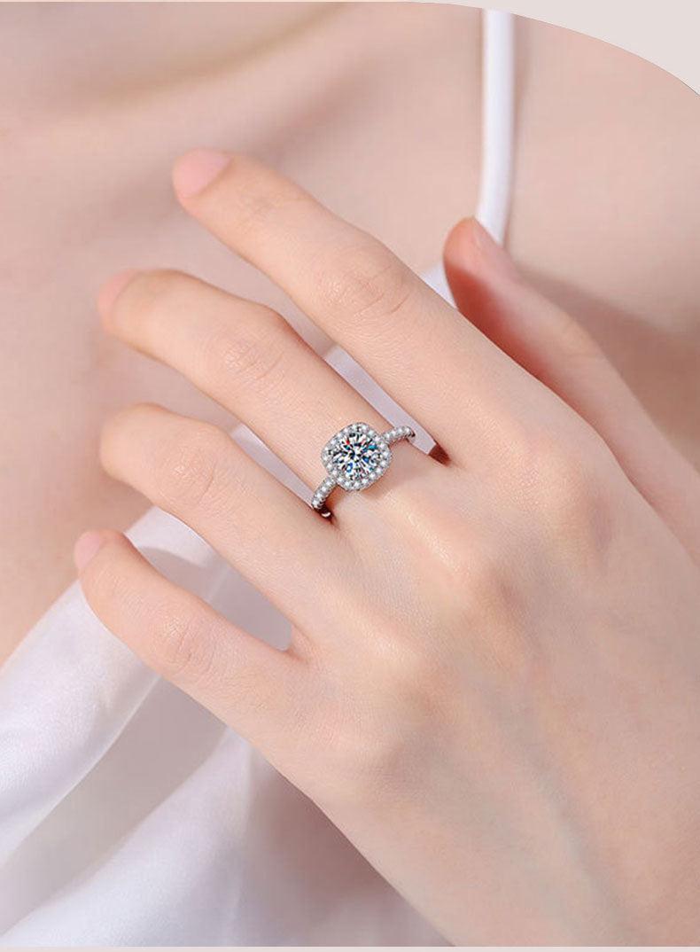 Cushion Halo Round Moissanite Engagement Ring
