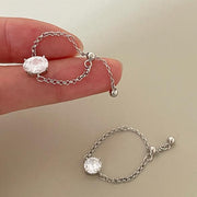 Zirconia Sterling Silver Adjustable Chain Ring