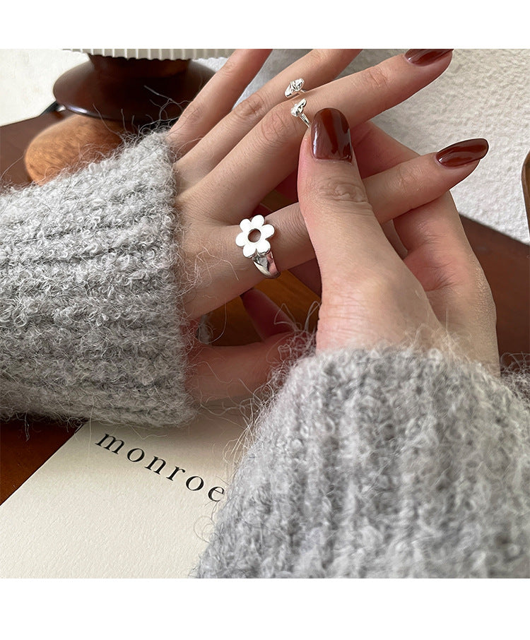 Small Flower Sterling Silver Adjustable Ring