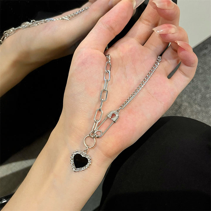 Starry Black Diamond Heart Necklace