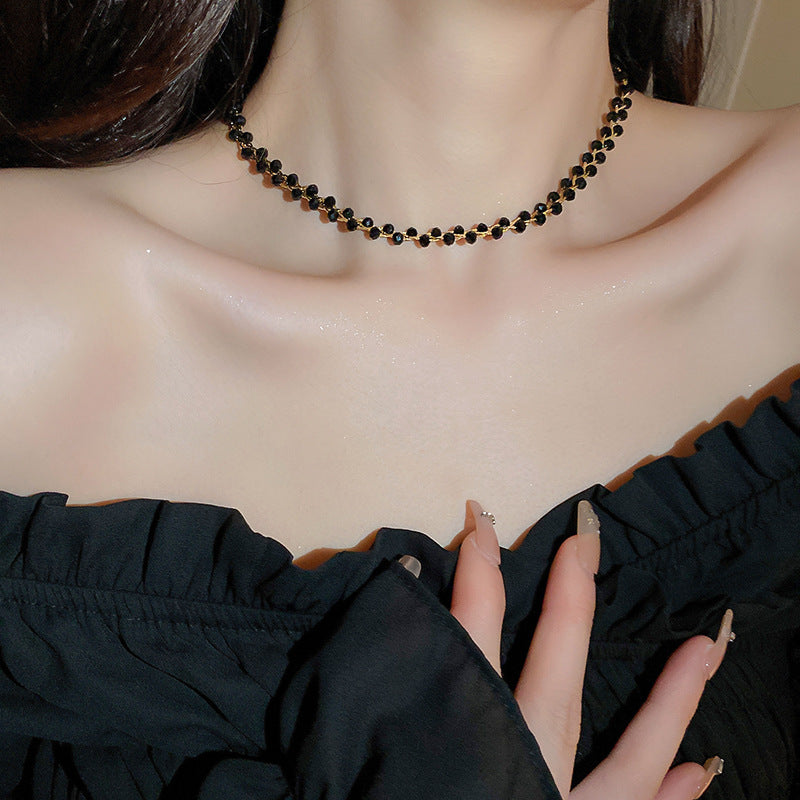 Crystal Pearl Twisted Double Layers Necklace