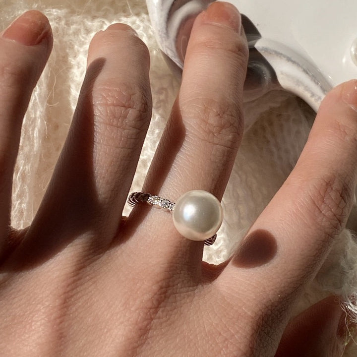 Sterling Silver Simple Zirconia Pearl Ring