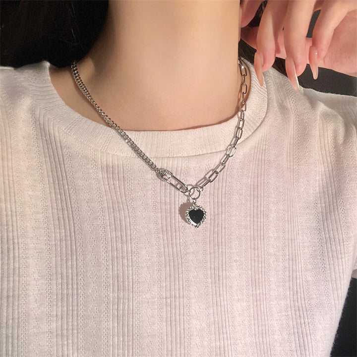 Starry Black Diamond Heart Necklace